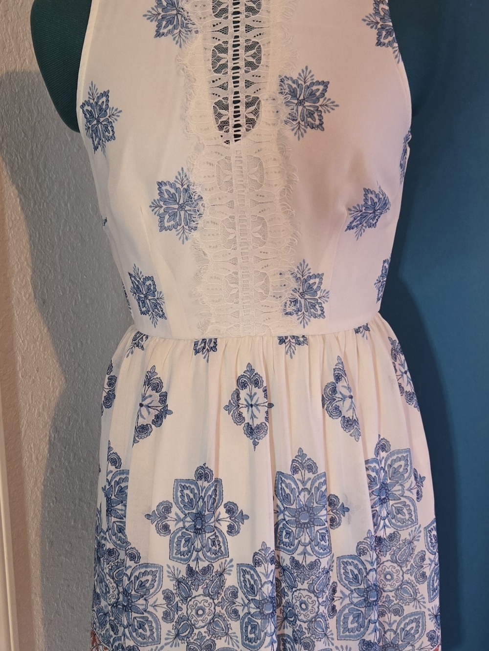 White and Blue Embroidered Sundress